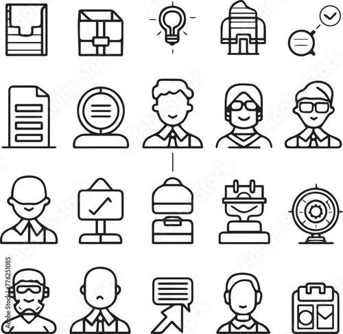 Set of linear employee perks icons thin line on white background