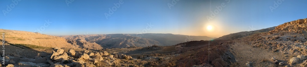 Jordan Trail from Um Qais to Aqaba, beautiful mountains,rocks and desert panorama landscape view during this long distance trail 