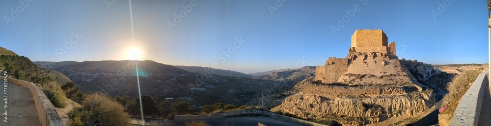 Medieval Crusaders Castle in Al Karak - Jordan, Al Kerak fortrest in arab world served as a fort for many centuries, historical ruins on a mountain above the city
