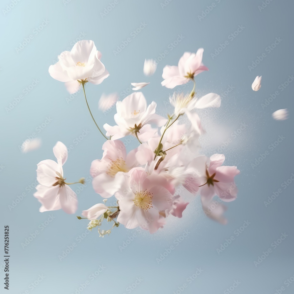 Cherry blossom on the sky. Light pink flowers, sakura tree branch. Generative AI Cherry blossom on the sky. Light pink flowers, sakura tree branch. Generative AI