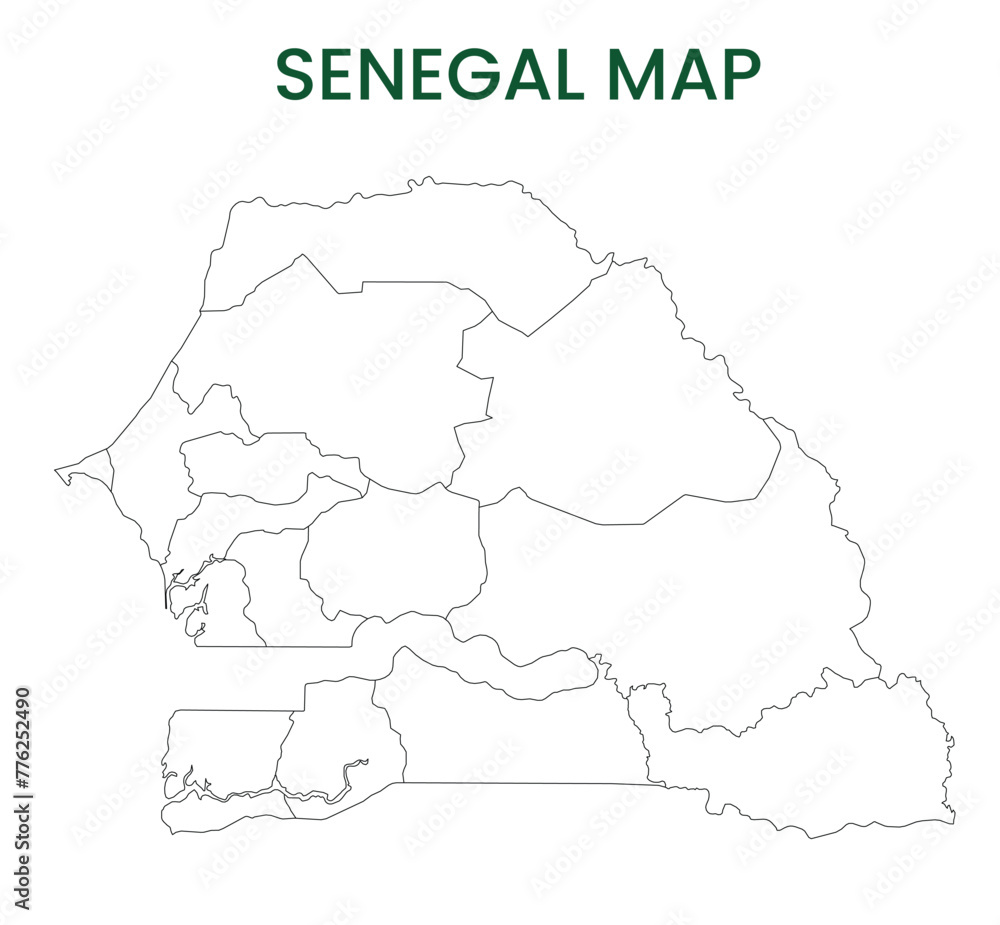 High detailed map of Senegal. Outline map of Senegal. Africa