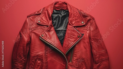 Red Leather Jacket Hanging on Red Wall photo