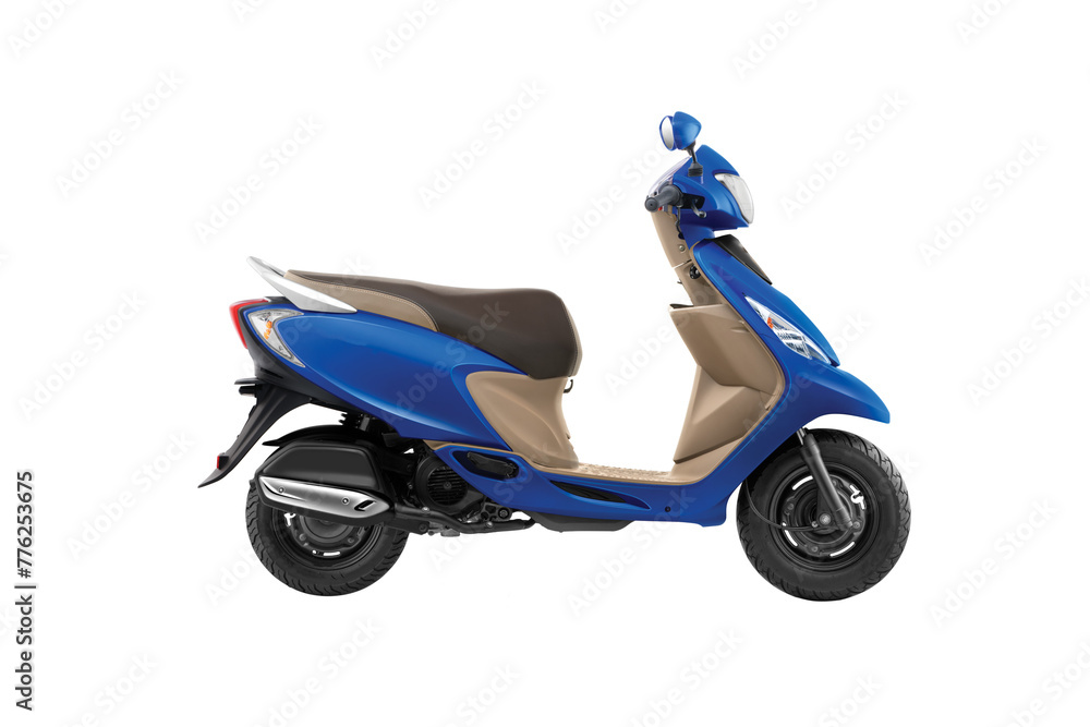 Side view blue motorcycle scooter or scooty isolated on white background Side view blue motorcycle scooter or scooty isolated on white background