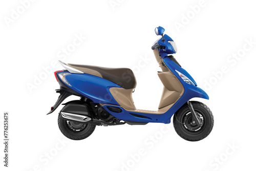 Side view blue motorcycle scooter or scooty isolated on white background