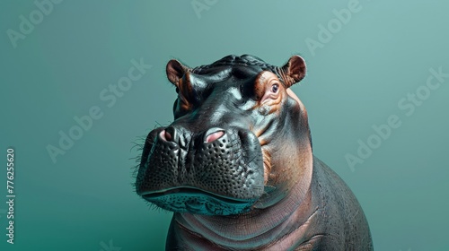 Hippopotamus Standing in Front of Green Background photo