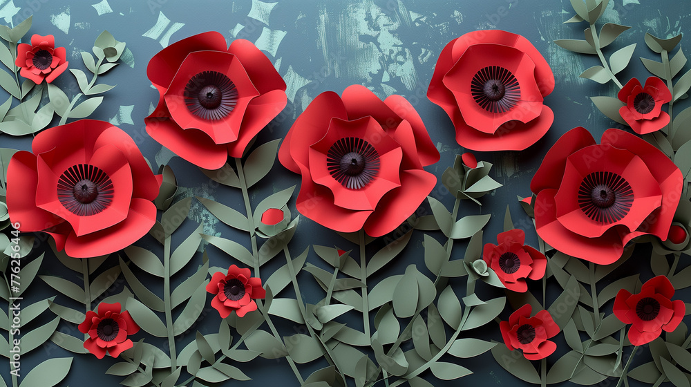 Red poppy papercut style background
