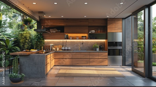 kitchen interior design with Scandinavian style. Generative AI © wellyans