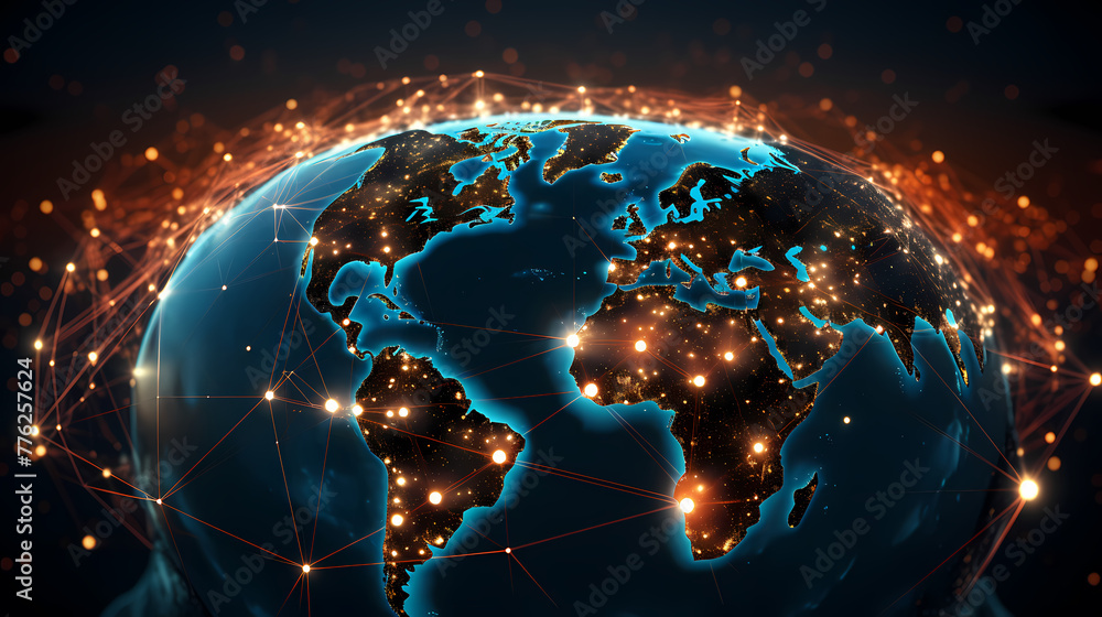 Fototapeta premium Global network, futuristic technology background, satellite internet network connection, business intelligence concept created with generative AI technology