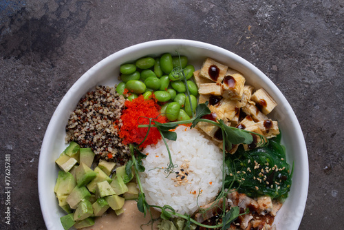 Delightful Poke Bowl with Fresh Ingredients and Vibrant Colors