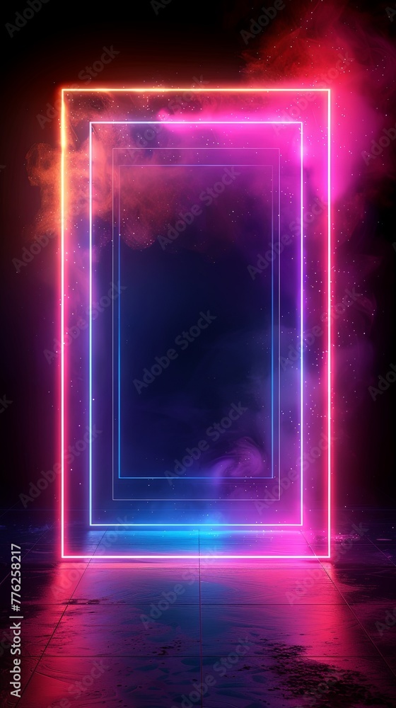 An intriguing scene of a glowing neon-lit portal in a dark, rainy alley, with vibrant reflections on the wet surface, suggesting a passage to an unknown dimension. An intriguing scene of a glowing neon-lit portal in a dark, rainy alley, with vibrant reflections on the wet surface, suggesting a passage to an unknown dimension.
