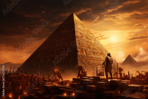 Pyramid background, Construction of a pyramid, Restoration of the pyramid of Djoser, Saqqara, Egypt, AI generated