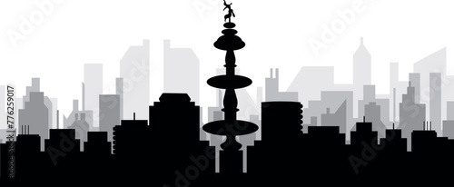 Black cityscape skyline panorama with gray misty city buildings background of LIMA, PERU