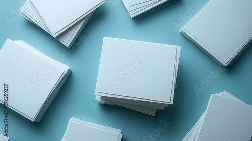 Stack of White Cards on Blue Table
