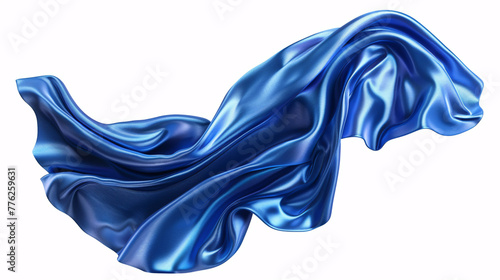 Blue satin fabric floating in the air 