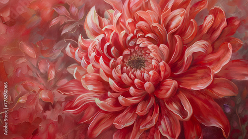 Colorful red pink yellow white Chrysanthemum, bright nature, oil paint