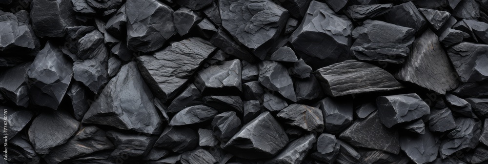 Black Slate Stone Natural Background. Dark Slate Rock Surface For Architectural Designs. Generative AI - obrazy, fototapety, plakaty 