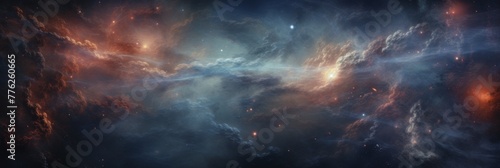 Majestic Nebula Clouds Illuminated by Starlight. Cosmic Landscape Background. Generative AI photo