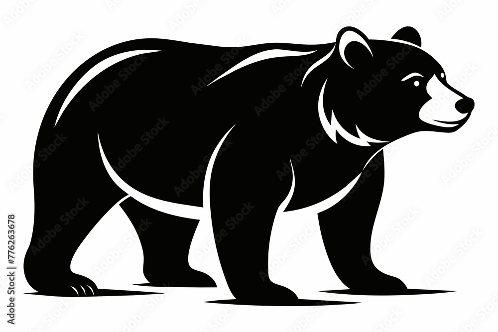 Vector silhouette of bear  on white background