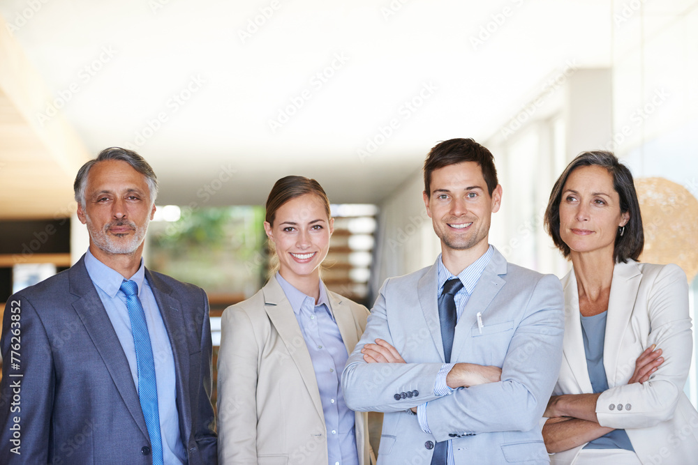 Portrait, women and men with pride in workplace for career, start up business and enterprise. Corporate people, teamwork and collaboration in office for workforce, professional and management. Portrait, women and men with pride in workplace for career, start up business and enterprise. Corporate people, teamwork and collaboration in office for workforce, professional and management.