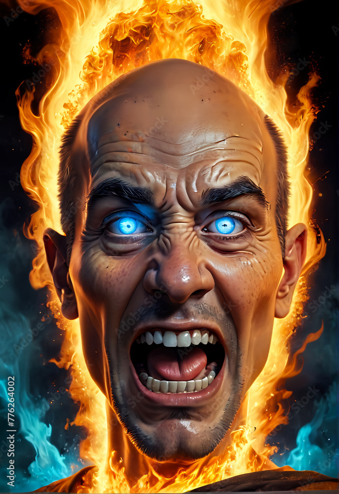 angry face, scary fire face, fantasy style fire, bad man angry face, scary fire face, fantasy style fire, bad man