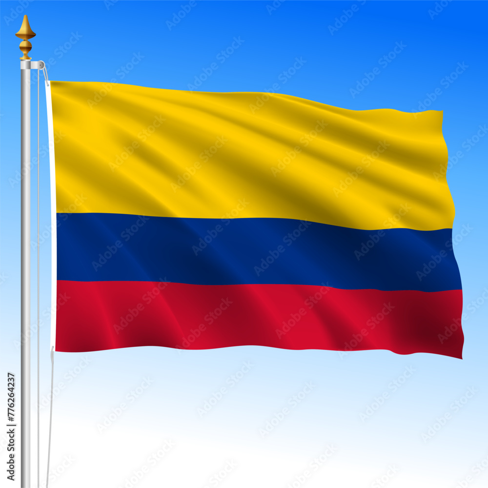 Colombia, official national waving flag, south america, vector illustration Colombia, official national waving flag, south america, vector illustration