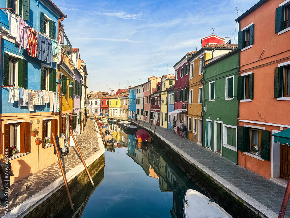 Colorful houses facades in famous island near Venice, Burano, Italy