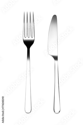 Fork and knife top view. Png clipart isolated on transparent background