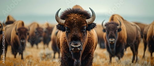 Bison in a private herd at Durham Ranch, Wyoming with horns removed. Concept Bison Herd, Durham Ranch, Wyoming, Horn Removal, Private Herd