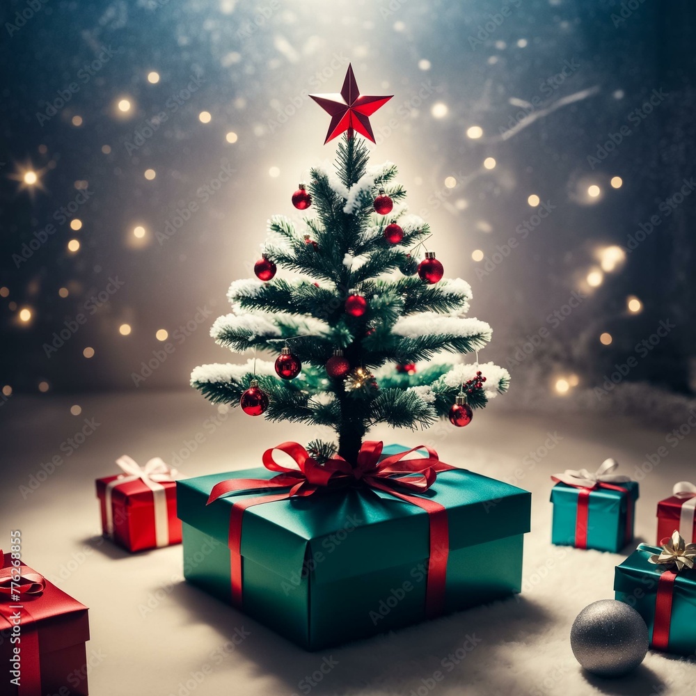 Gift boxes and Christmas tree. Generative AI Gift boxes and Christmas tree. Generative AI