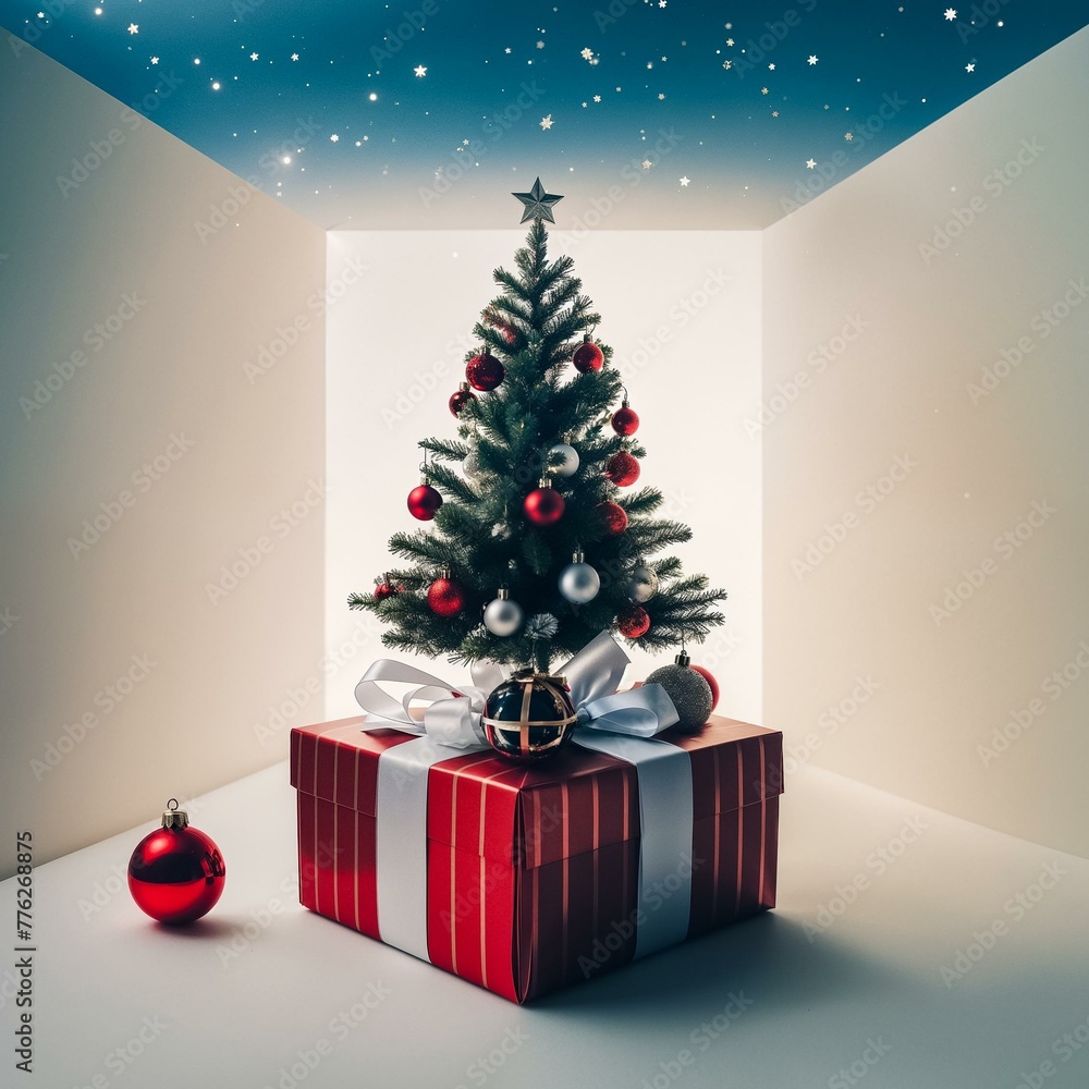 Gift boxes and Christmas tree. Generative AI Gift boxes and Christmas tree. Generative AI