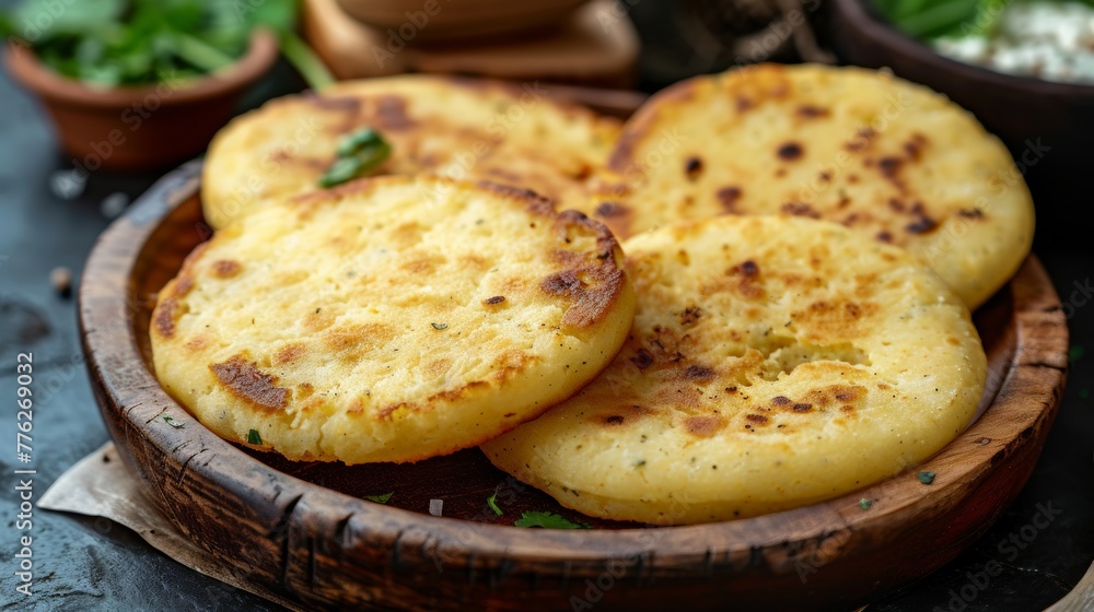 The dish of Venezuela. Arepa is a cornbread (flatbread) made from ground bread. The dish of Venezuela. Arepa is a cornbread (flatbread) made from ground bread.