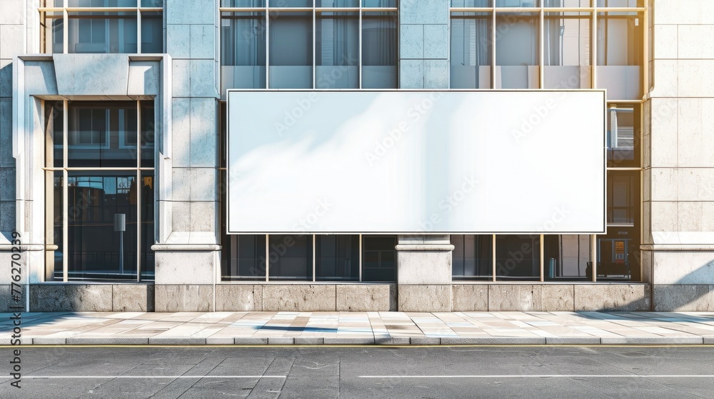 Obraz premium Downtown Building Advertisement Space. A prominent advertisement space affixed to the facade of a downtown building, bathed in natural light