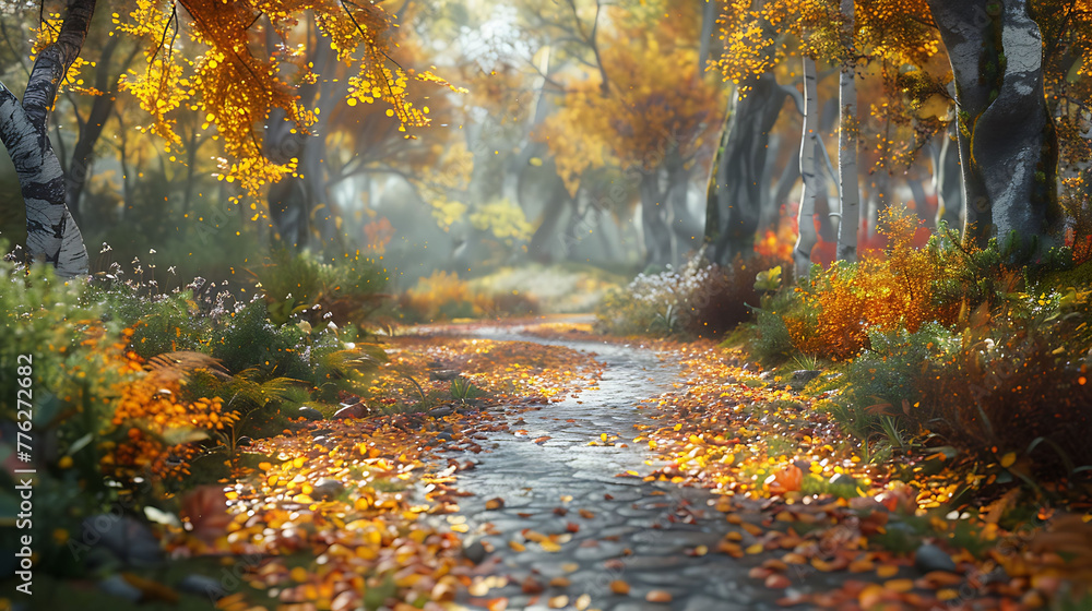 Path winding through autumn foliage