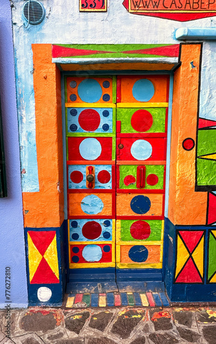 Colorful door with graphic elements in famous siland near Venice, Burano, Italy photo