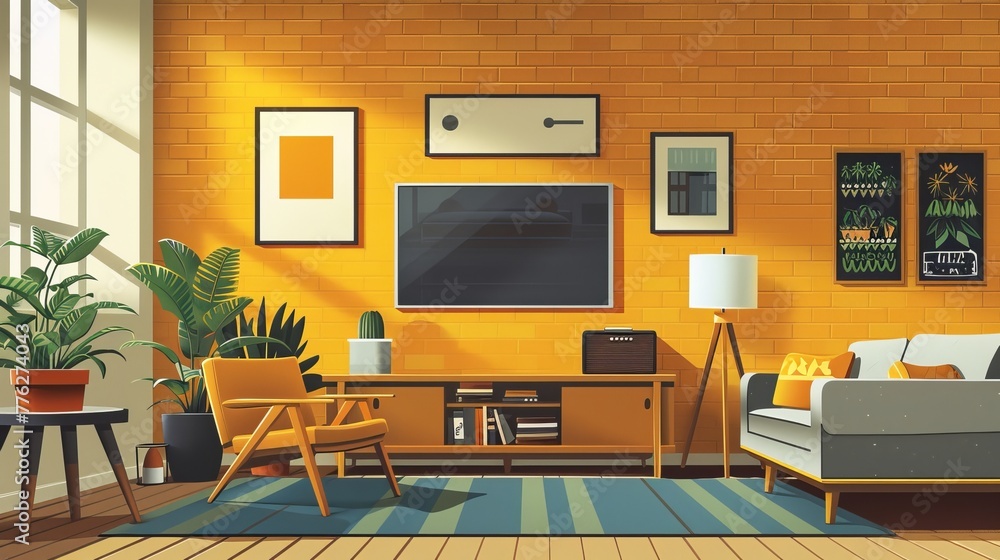 Illustrate a modern apartment interior with minimalist furniture Illustrate a modern apartment interior with minimalist furniture