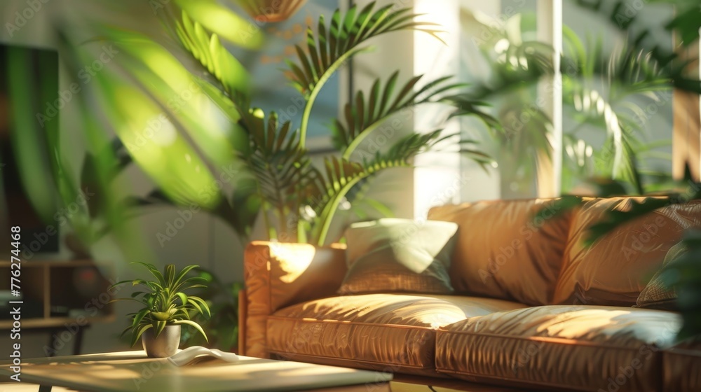 Obraz premium Illustrate a modern apartment with palm tree elements
