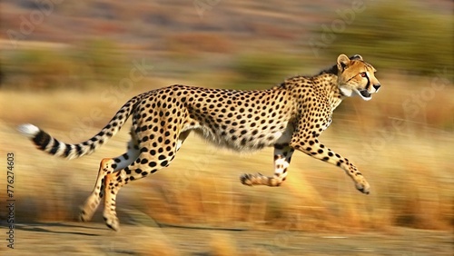 cheetah in the savannah, A cheetah sprinting across the savannah in South Africa.