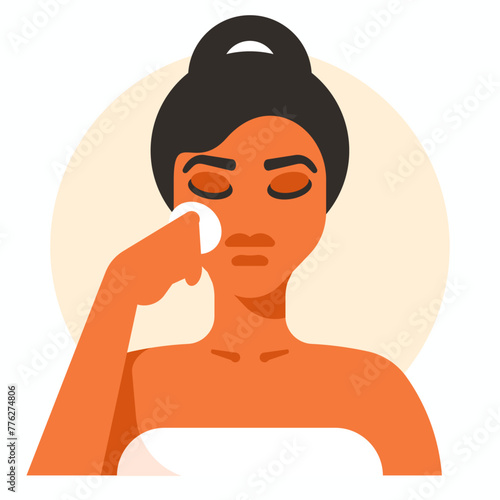 Beauty woman applying foundation cream. Vector graphics