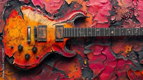 Electric guitar poster, electricity, melancholic heavy metal futurist art