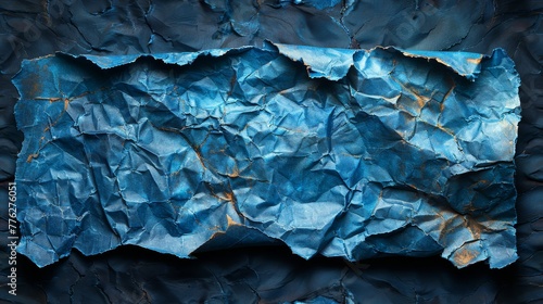  A blue paper depicting a mountain range in its center