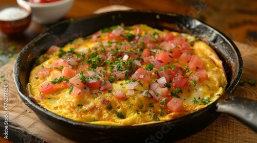 The dish of Venezuela. Perico Venezuelano - chopped omelet with onions, tomatoes and butter.