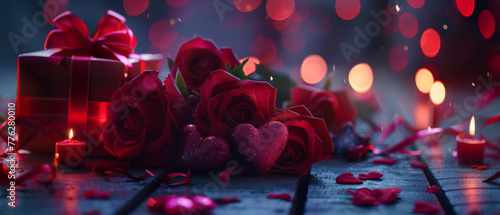 Valentine's Celebration: Elegant Gifts and Roses Among Hearts 
