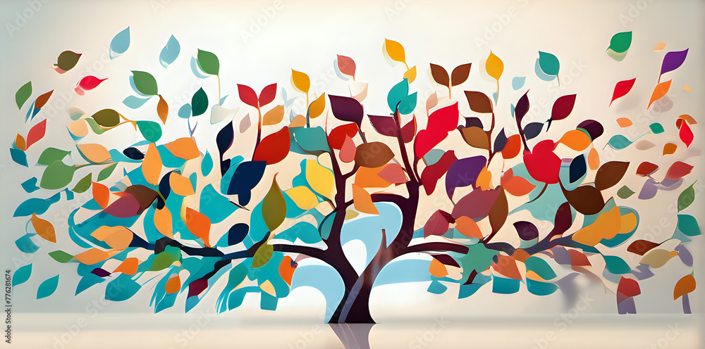 a stylized tree with a multitude of colorful leaves in various shades, giving the impression of a vibrant, abstract representation of a tree in autumn a stylized tree with a multitude of colorful leaves in various shades, giving the impression of a vibrant, abstract representation of a tree in autumn