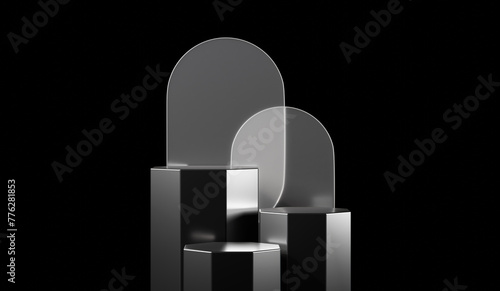 Futuristic black podium backdrop for product display 3d rendering