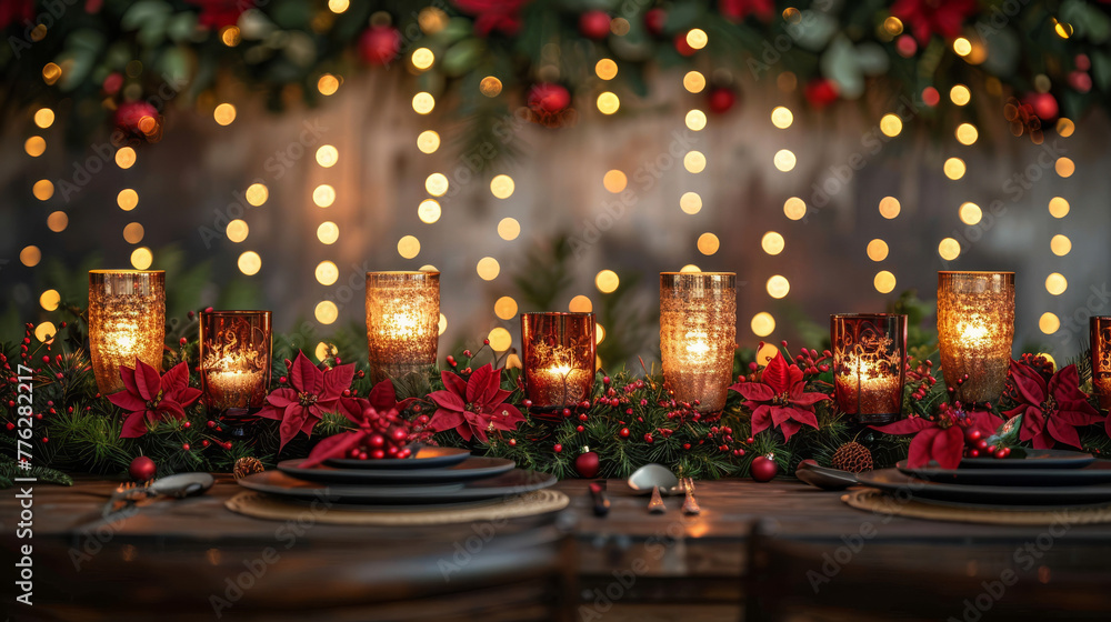Christmas Table with Studio Lighting and Festive Decorations Christmas Table with Studio Lighting and Festive Decorations