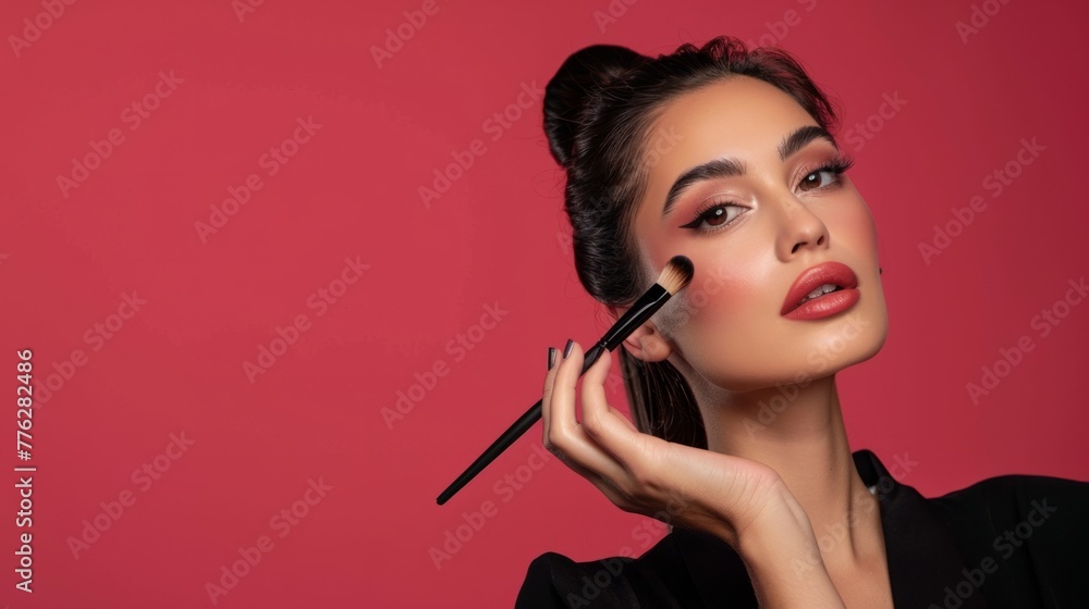 Obraz premium Makeup artist woman, with eye brush. generative ai