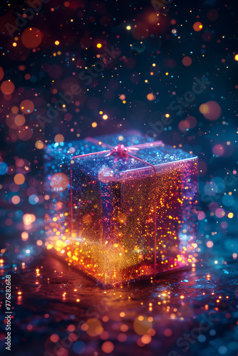 Enchanted Night: Glittery Gift Box in a Fantasy Scene 