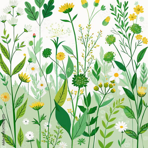 Wild herbs pattern Wildflowers in summer 