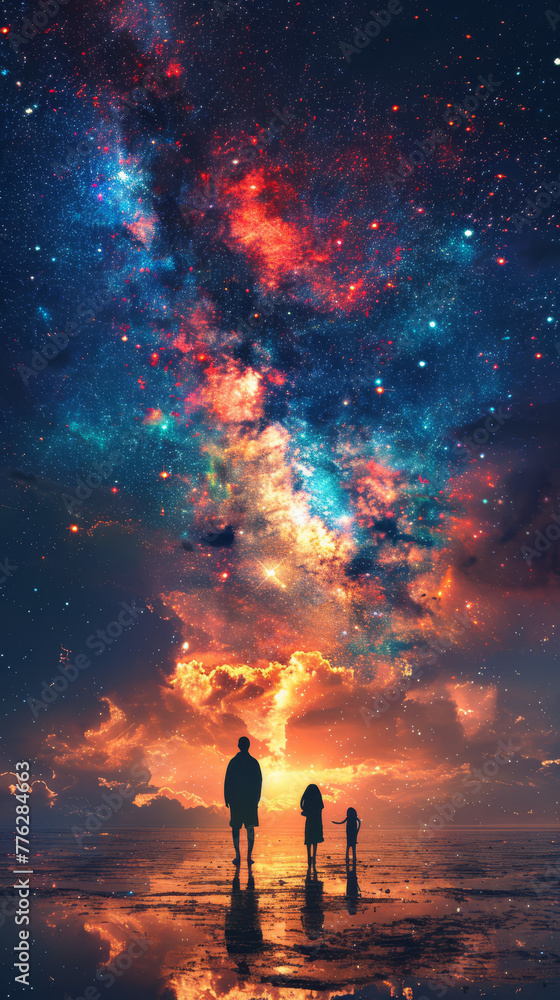 Fototapeta premium Starlight Wishes: A Family's Cosmic Thoughts