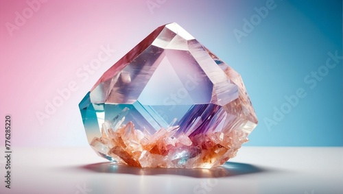 Striking image of a large crystal gemstone placed against a gradient of blue to purple hues
